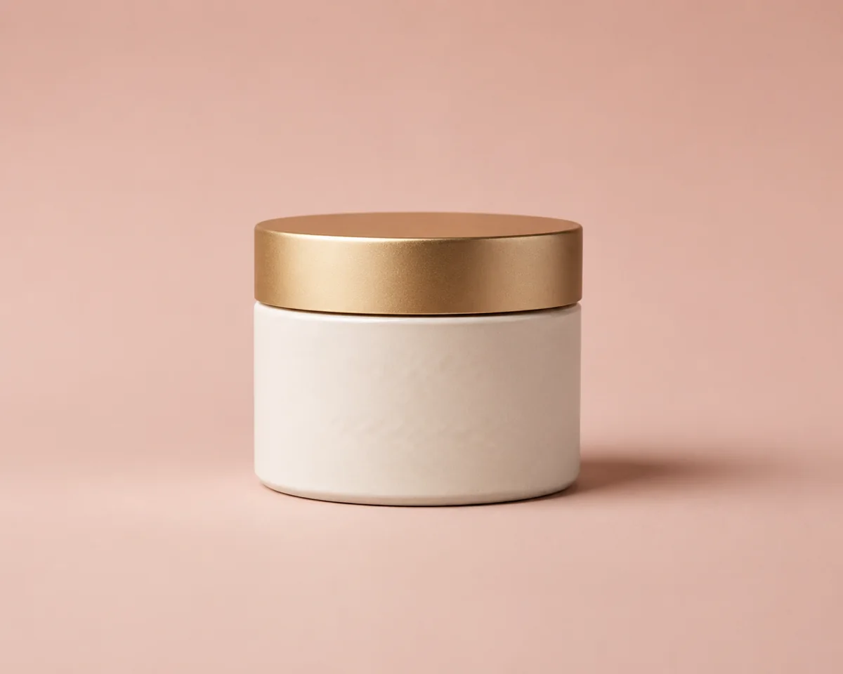 Halo Skin Barrier Cream jar on a blush background
